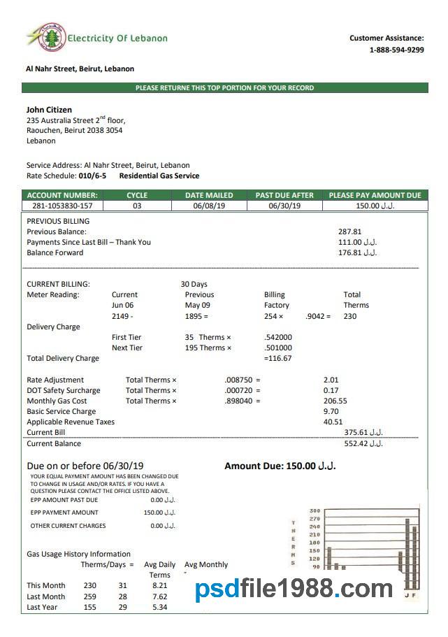 Lebanon Electricity of Lebanon Utility Bill